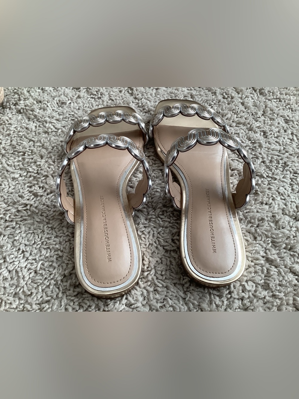 WORN ONCE! White House Black Market Mixed Metal Flat Sandal - Picture 5 of 9